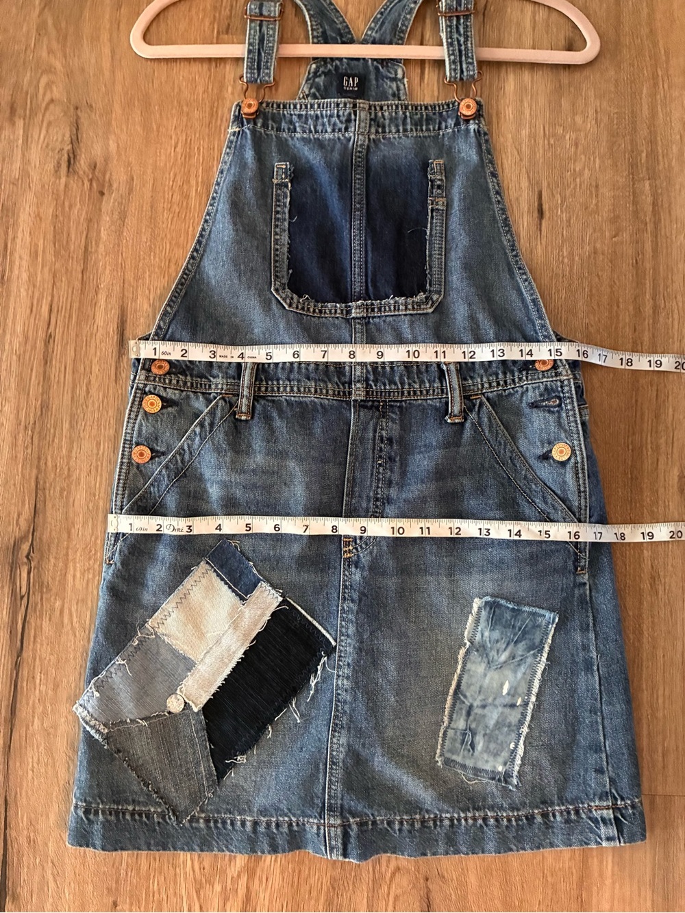 Upcycled Denim Overalls Skirt. Recycled Denim. Blessed. Large*. - Picture 10 of 10